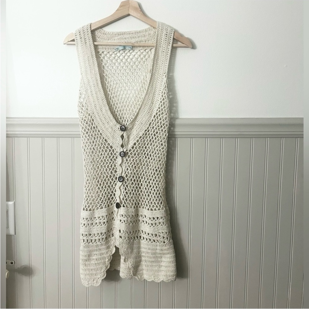 Maurices Women’s Small Cream Knit Button Up Sleeveless Open Weave Top